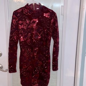 Red sparkly long sleeve dress